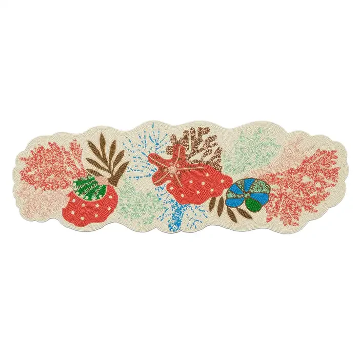Alana Coral Mixed Sea Life Beaded Table Runner