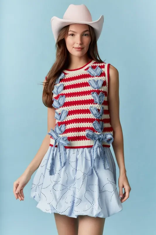 All American Girl Lace Trim Top • Red + Ivory