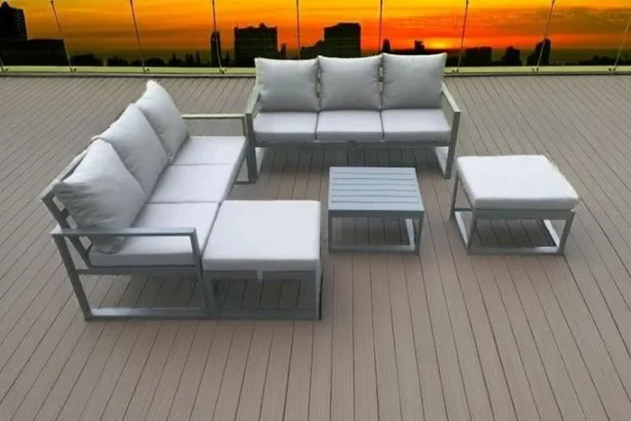 Aluminium Garden Sofa Set – Weather-Resistant 8-Seater with Coffee Table & Footstools