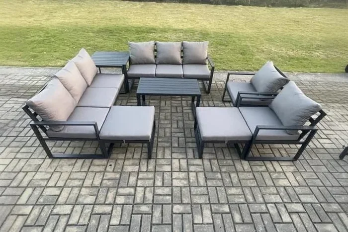 Aluminium Garden Sofa Set with Coffee Table & Footstools