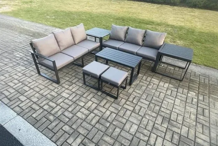 Aluminium Garden Sofa Set with Coffee Table & Footstools – Weather-Resistant, Modern 4-Seater