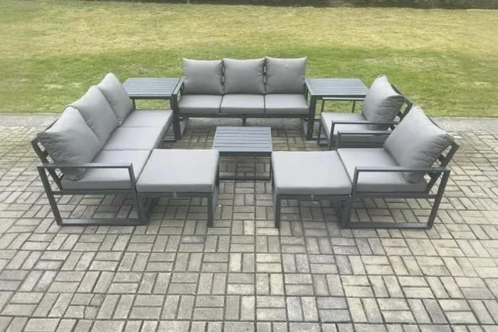 Aluminium Garden Sofa Set with Coffee Table & Footstools
