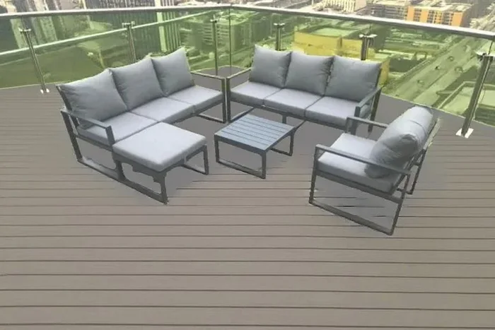 Aluminium Weather-Resistant 8-Seater Garden Sofa Set with Coffee Table & Footstool – Modern Outdoor Lounge