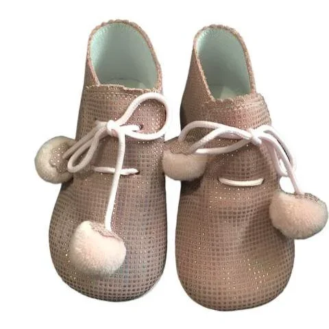 Andanines Pink Sparkle PomoPom Pre-Walker Boots