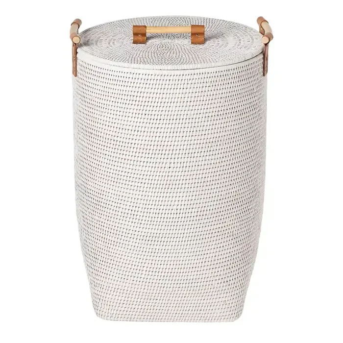Antalya White Rattan Hamper (Small)