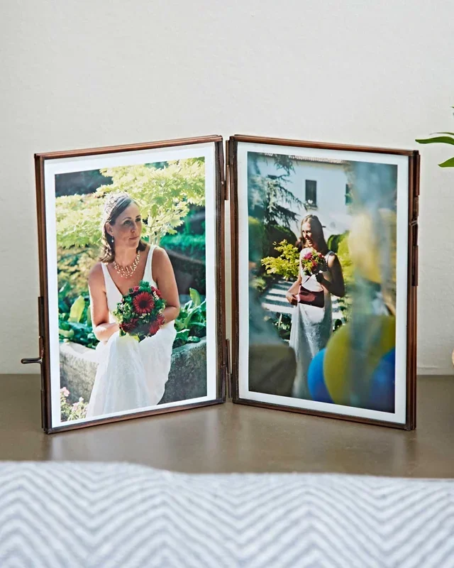 Antique Brass Glass Double Photo Frame – Handmade