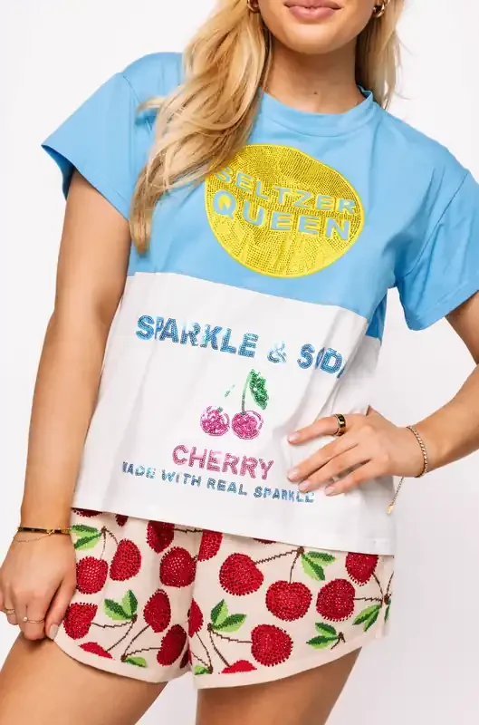 Aqua & White Colorblock Seltzer Queen of Sparkles