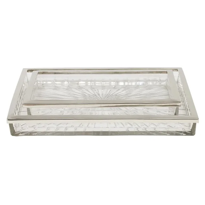 Argos Glass Nested Trays Set/2 (Clear Glass/Nickel)