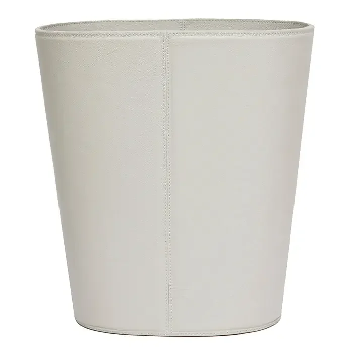 Asby Light Gray Full-Grain Leather Oval Wastebasket