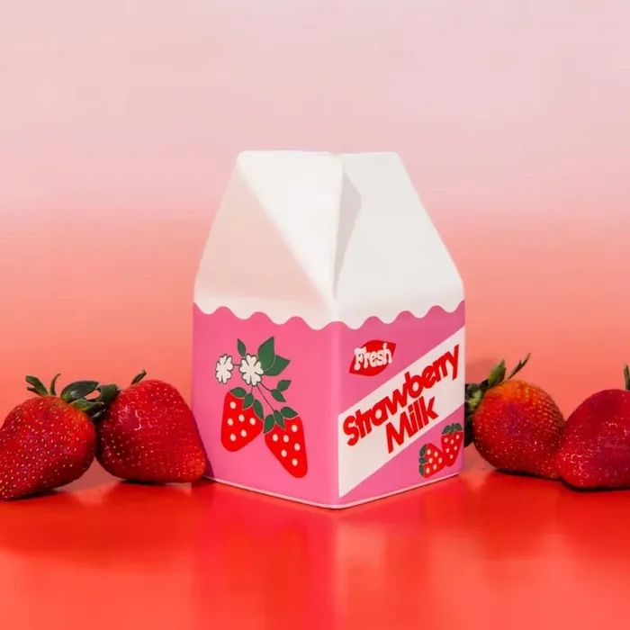 Ban.do Strawberry Milk Graphic Vase Aesthetic Graphic Novelty Vase in Gift Box