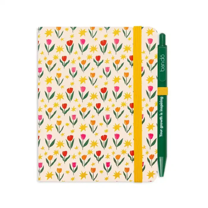 Ban.do Tulips on Cream Mini Notebook with Retro Click Pen Compact and Handy Journal Stationery