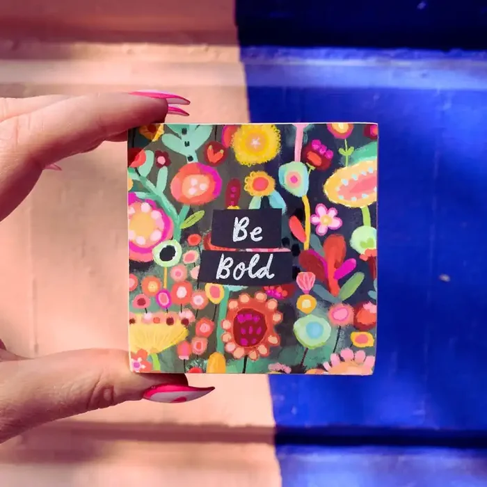 Be Bold Mini Wooden Inspo Block Sign in Floral Print 3″ x 3″