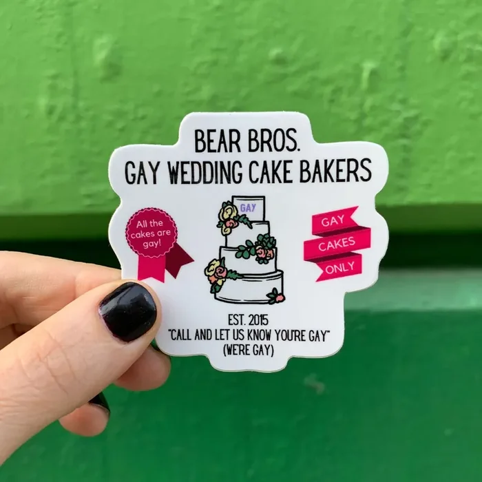 Bear Bros Gay Wedding Cake Baker Vinyl Sticker Pride LGBTQ+ Funny Decal