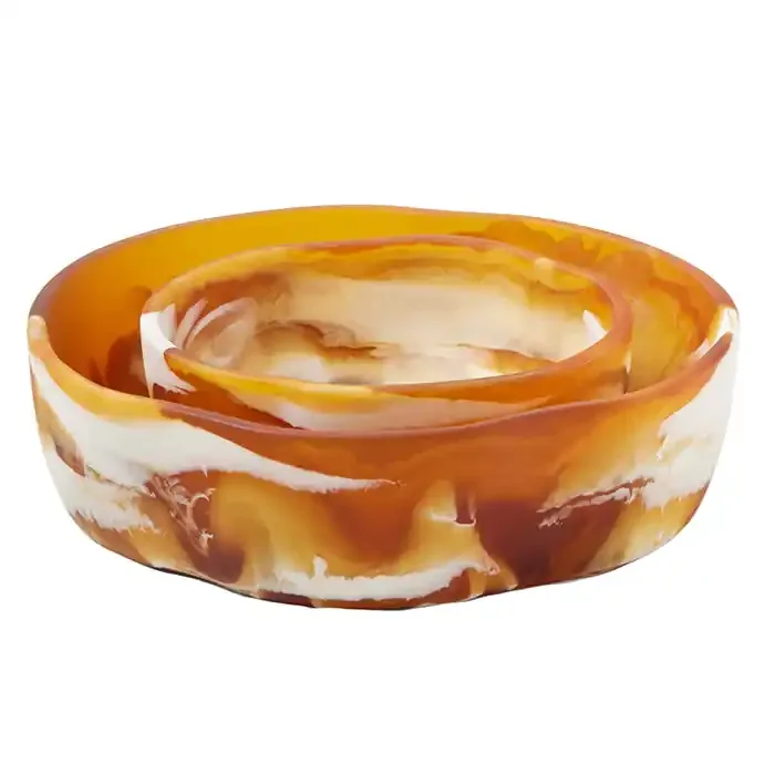 Beatrix Amber Swirled Resin Serving Bowls Set of 2