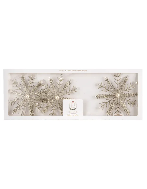 Becki Owens Set of 3 Gold Snowflake Christmas Ornaments