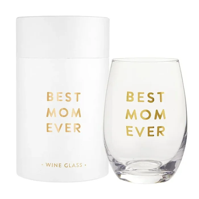 Best Mom Ever Stemless Wine Glass Crystal Clear Drinkware Gift For Mother‘s Day 17 oz