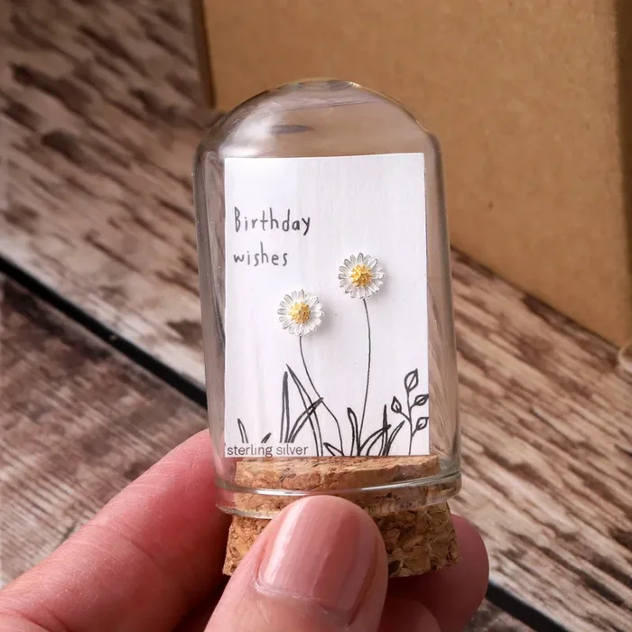 Birthday wishes daisy flower earrings