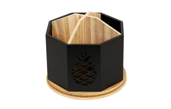 Black Wood 4 Sections Spinning Holder with Pineapple Cutouts