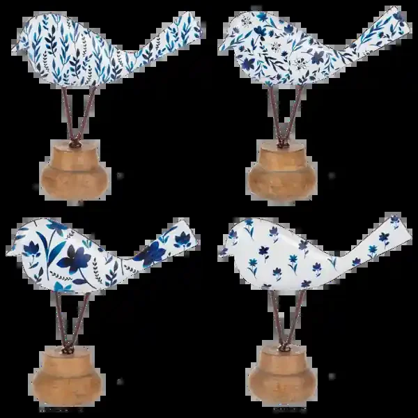 Blue & White Watercolor Floral Bird on Stand
