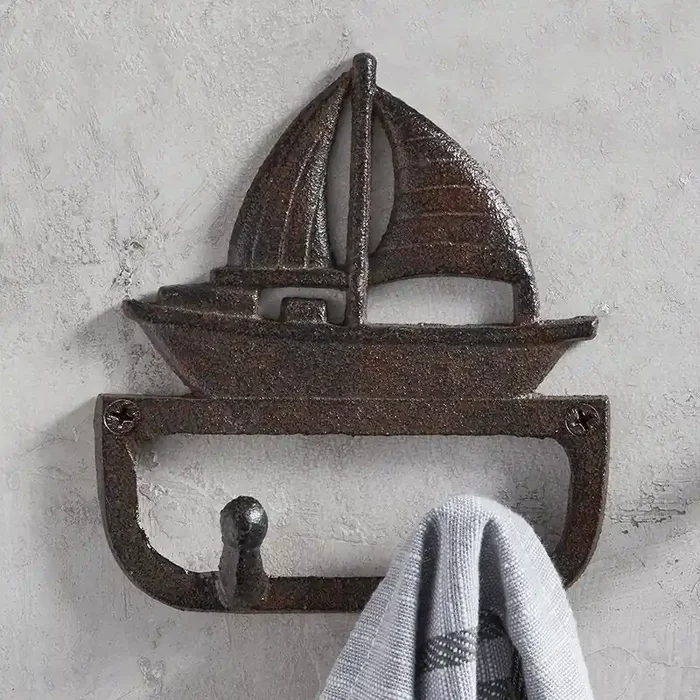 Boat Cast Iron Brown Hook Coastal Themed Decorative Wall Hook 5.5″ x 5″H