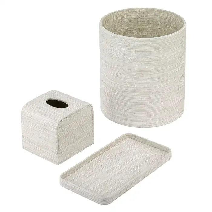 Bodrum Grasscloth Vinyl Bathroom Accessories (Ecru)