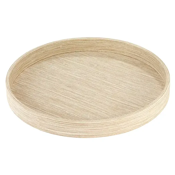 Bodrum Grasscloth Vinyl Round Decorative Tray 16″ (Latte)
