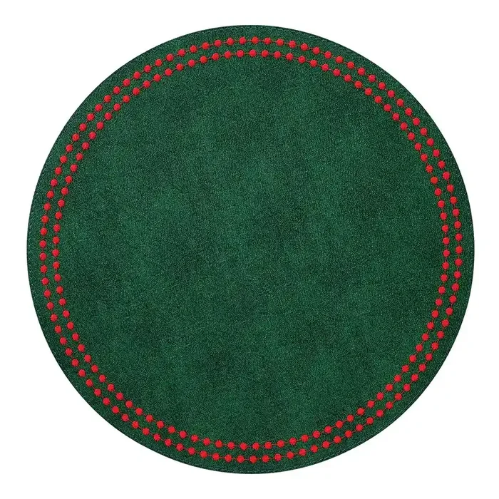 Bodrum Pearls Round Vinyl Placemats (Forest/Red) Set of 4