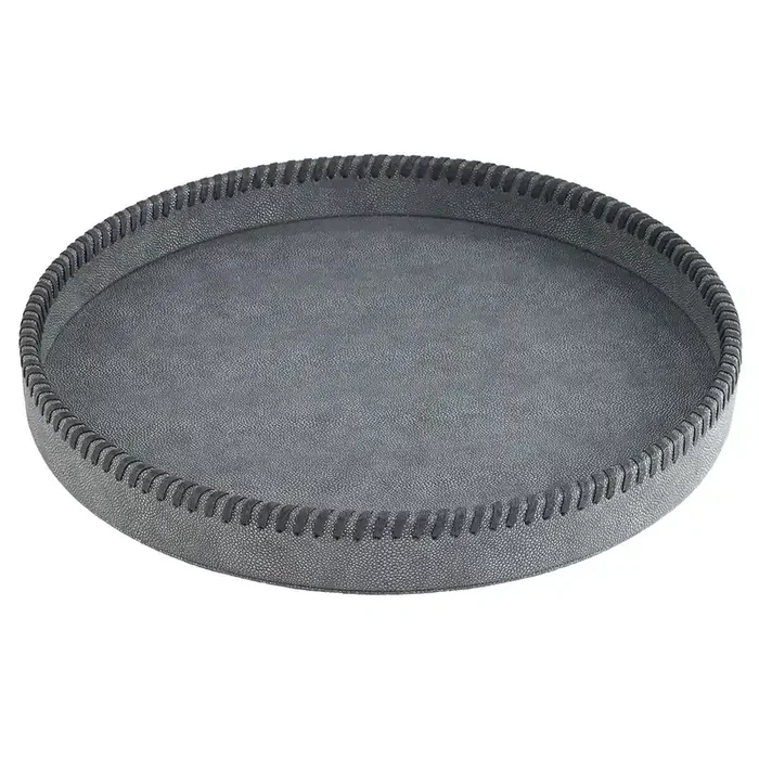 Bodrum Whipstitch Round Decorative Tray 16″ (Pewter)