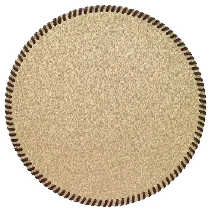 Bodrum Whipstitch Vinyl Round Placemats (Gold/Brown) Set/4