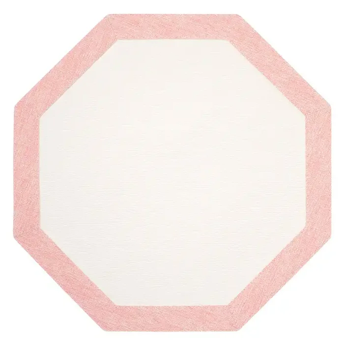 Bordino Vinyl Octagon Placemats Set of 4 (Pure White/Rose)
