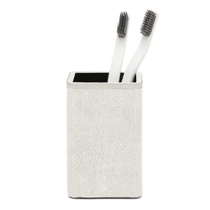 Bradford Faux Shagreen Brush Holder (Blanc/Silver)