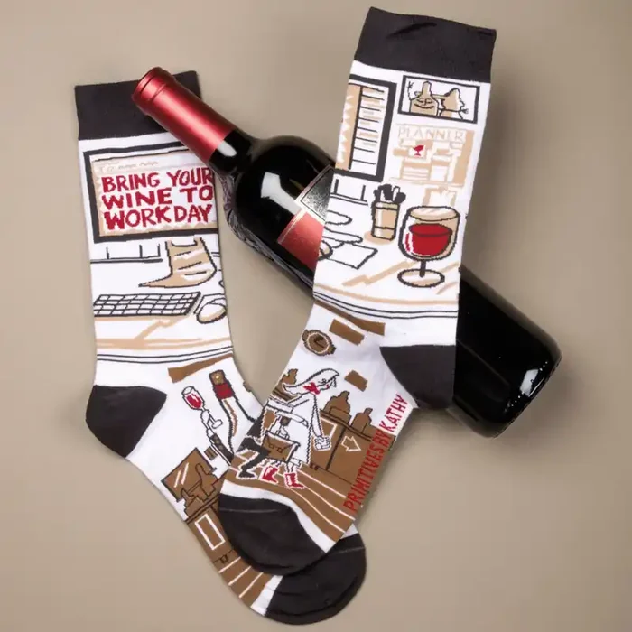 Bring Your Wine To Work Day Socks Funny Office Dress Socks
