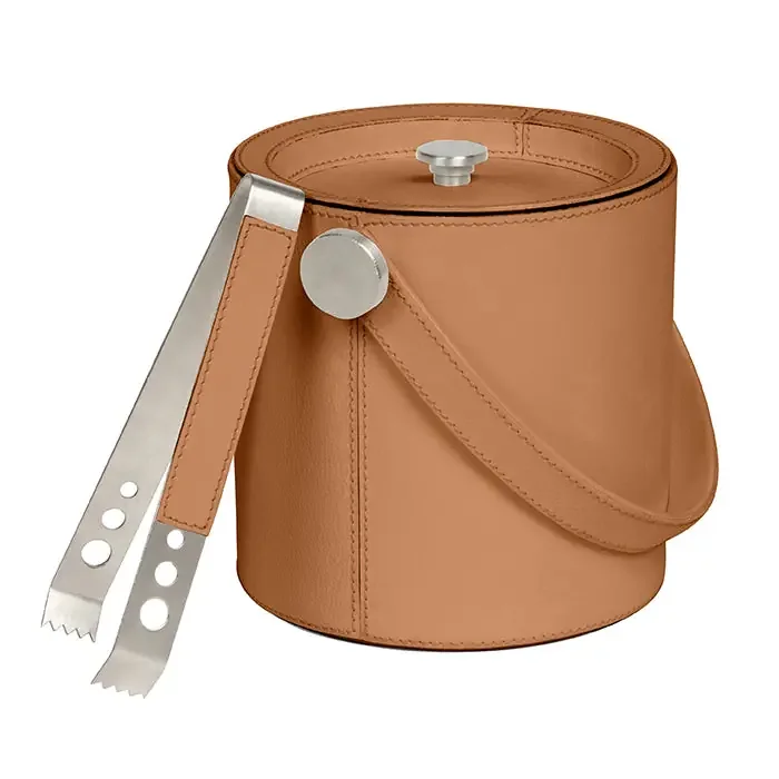 Brisbane Cognac Marine Leather Ice Bucket/Tongs