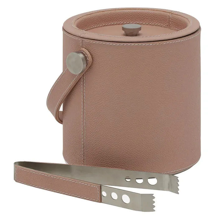 Bristol Full-Grain Leather Ice Bucket W/ Tongs (Dusty Rose)