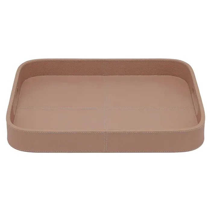 Bristol Full-Grain Leather Rectangular Tray with Rounded Edges (Dusty Rose)