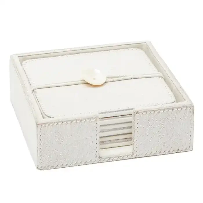 Browmley Hair-On-Hide Coasters Set of 6 (White)