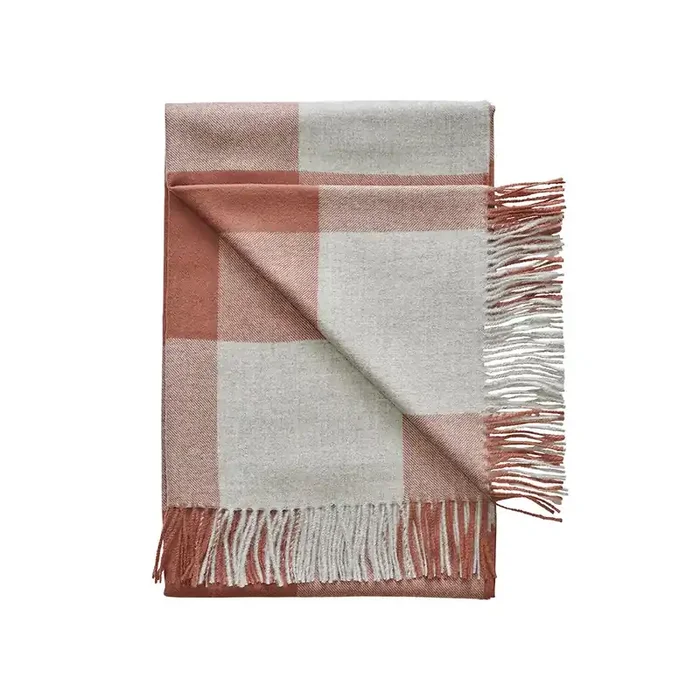 Buffalo Baby Alpaca Throw (Pale Brick with Light Grey Checks)