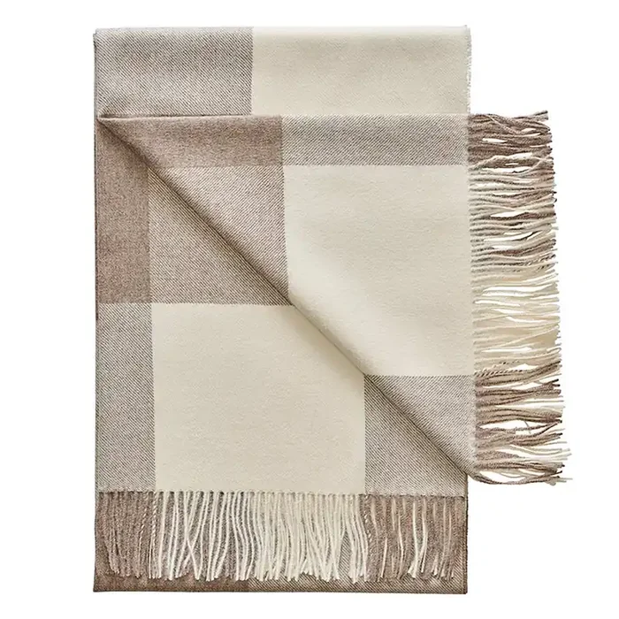 Buffalo Baby Alpaca Throw (Taupe with Ivory Checks)