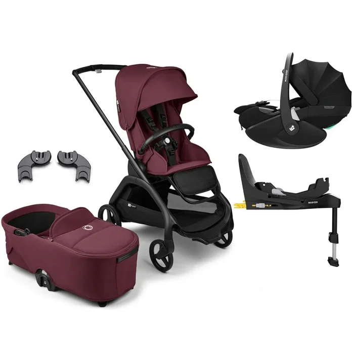 Bugaboo Dragonfly Pebble 360 Pro V2 Travel System – Black/Dark Cherry