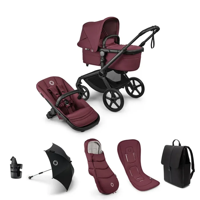 Bugaboo Fox 5 Renew Complete Pushchair Bundle – Black/Dark Cherry