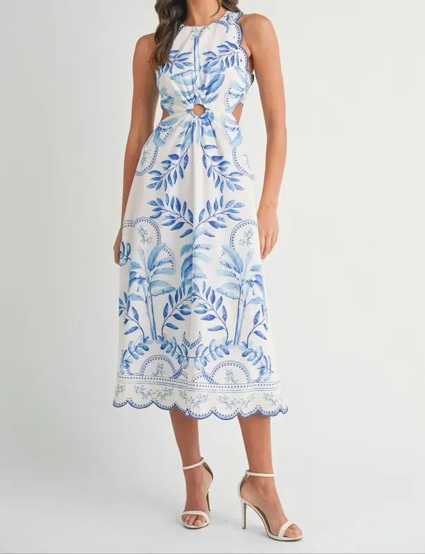 Bungalow Party Cut Out Scallop Midi Dress • Blue
