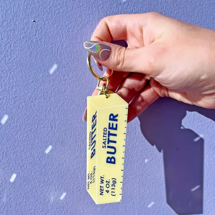 Butter Double-Sided Keychain Acrylic Key Holder with Gold Clasp 4″ Long