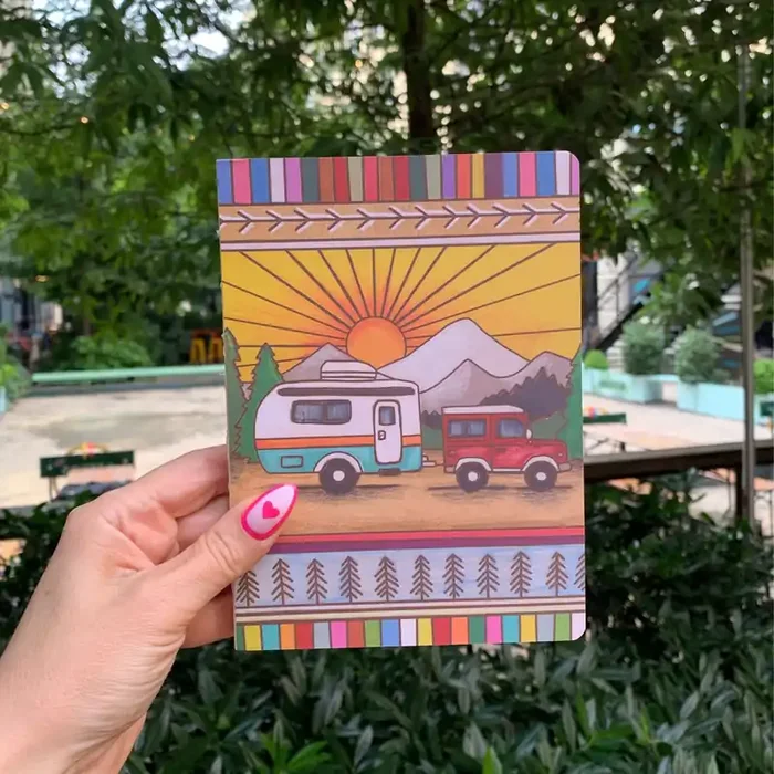 Camper Double-Sided Journal Wood Burned Camper Trailer Art Designs Notebook