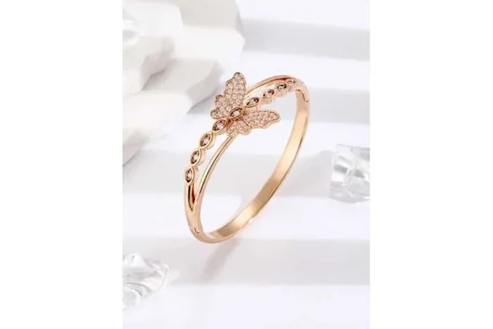 Captivating Gold-Tone Hinged Butterfly Bangle