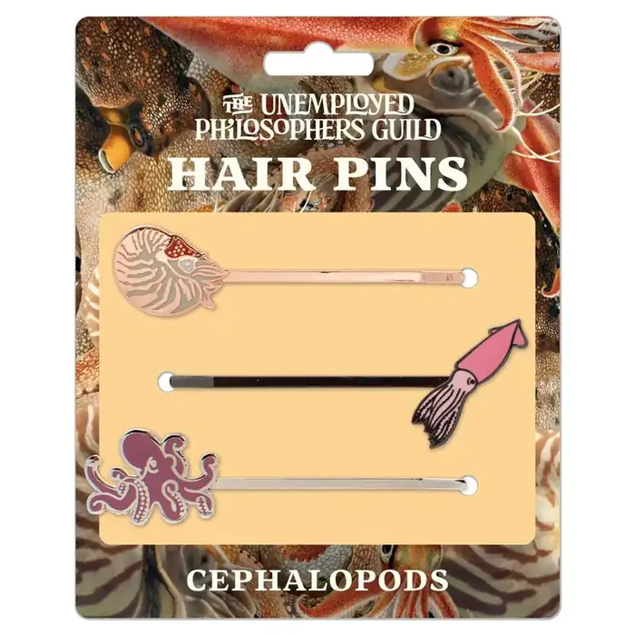 Cephalopods Hair Pins Set of 3 Nautilus, Squid, Octopus