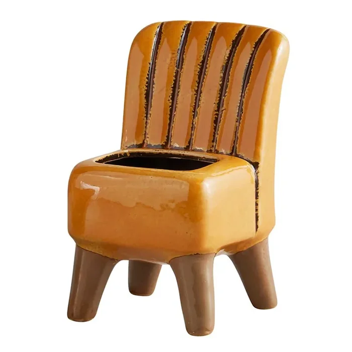 Chair Planter in Yellow Antique Ceramic Plant Pot Decor 4″ x 3.5″ x 6″