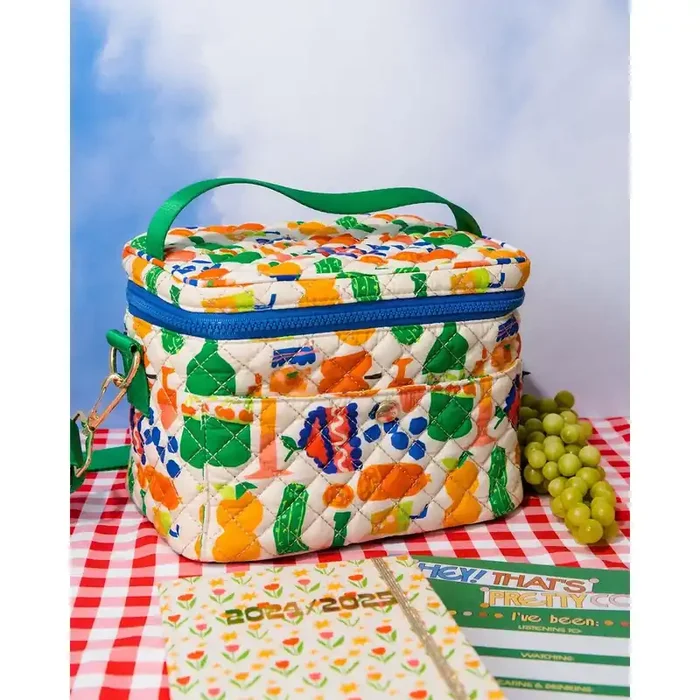 Charcuterie Party Quilted Insulated Lunch Bag Adjustable Strap & Front Pocket