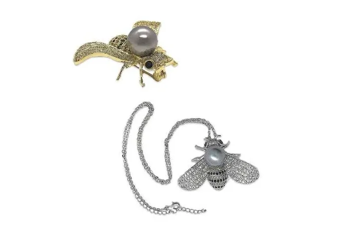 Charming Crystal Bee Brooch & Necklace Combo