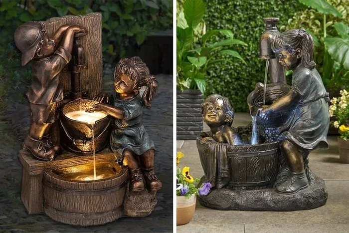 Charming Mini Bronze Garden Water Feature – Boy & Girl Series