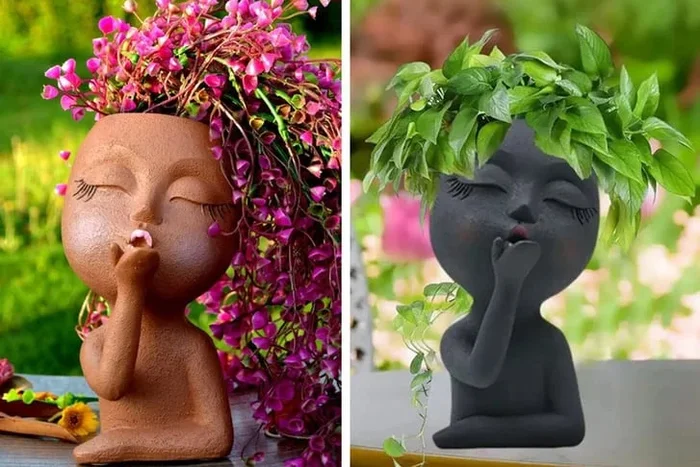 Charming Resin Girl Head Flower Planter – 3 Earthy Tones